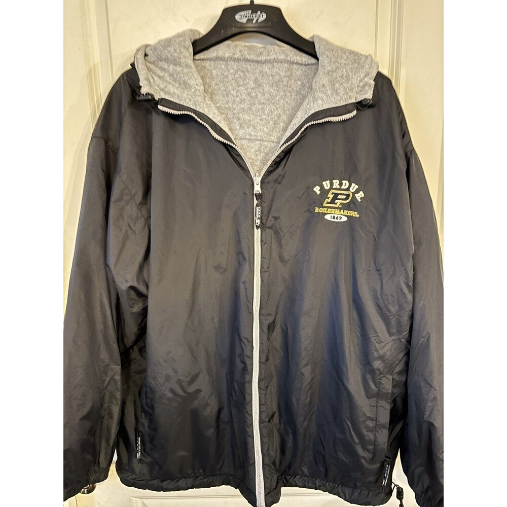 Starter Jacket 2X Purdue Boilermakers Black Gray Reversible Fleece Lined Coat